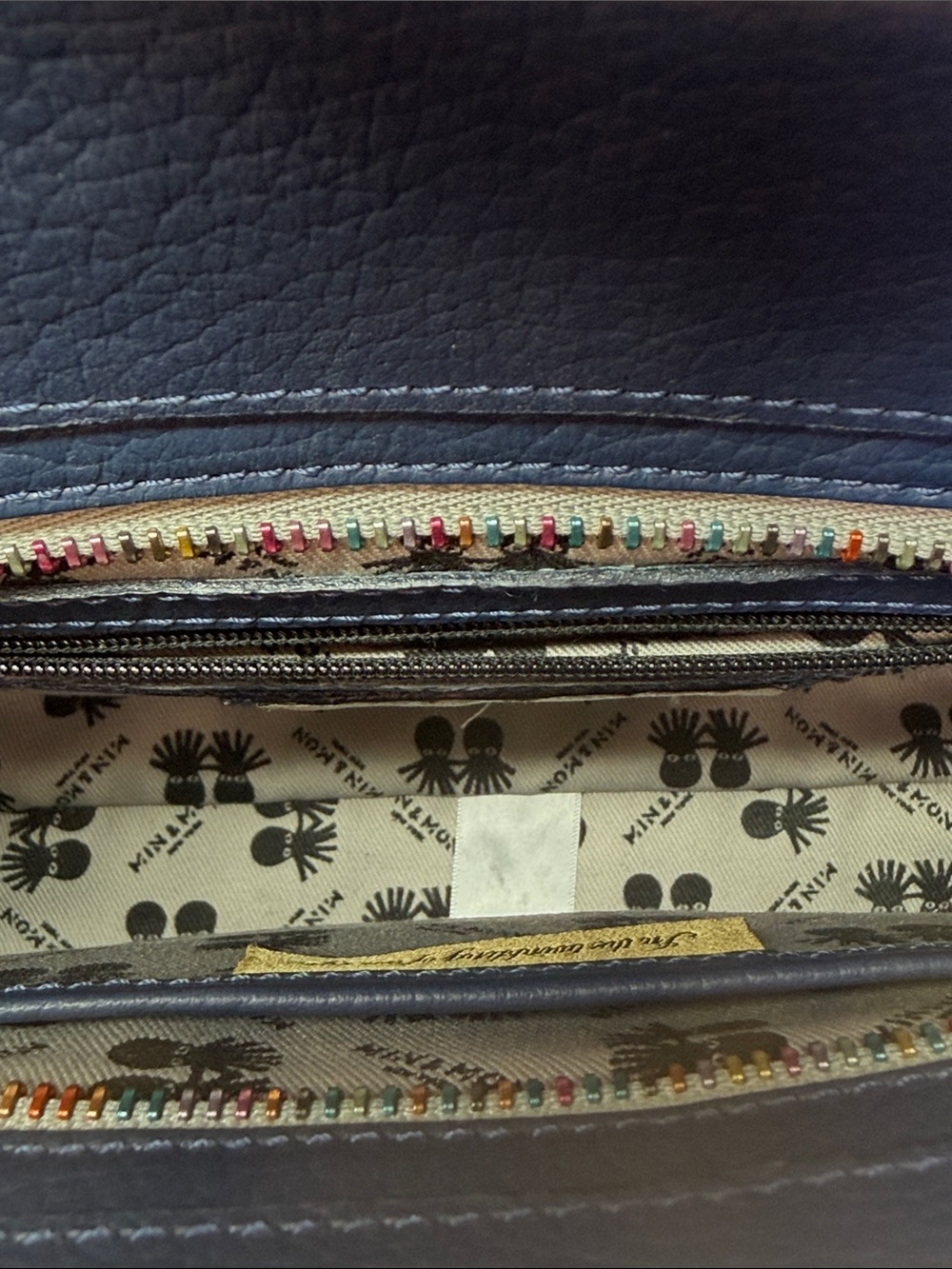 Min & Mon New York Vali Crossbody Navy Blue Pebbled Leather Top-Handle Satchel - Picture 8 of 10